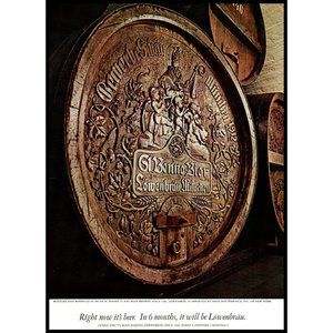 1971 Lowenbrau Beer Vintage Print Ad Carved Wooden Barrelhead Wall Art Man Cave